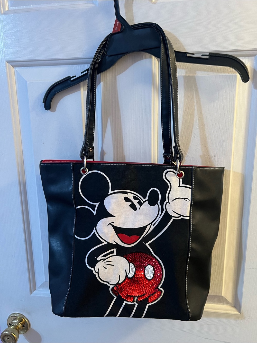 Disney Black Tote with Red Sequin Mickey Graphic